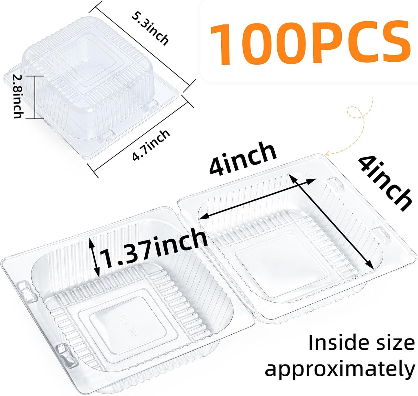 100 Count Clear Plastic Containers with Lids for Food, Thickened Disposable Sandwich Containers Clamshell Boxes for Cake Slice, Dessert, Hamburger, Salad, Pastry, Fruits, Takeout Tray