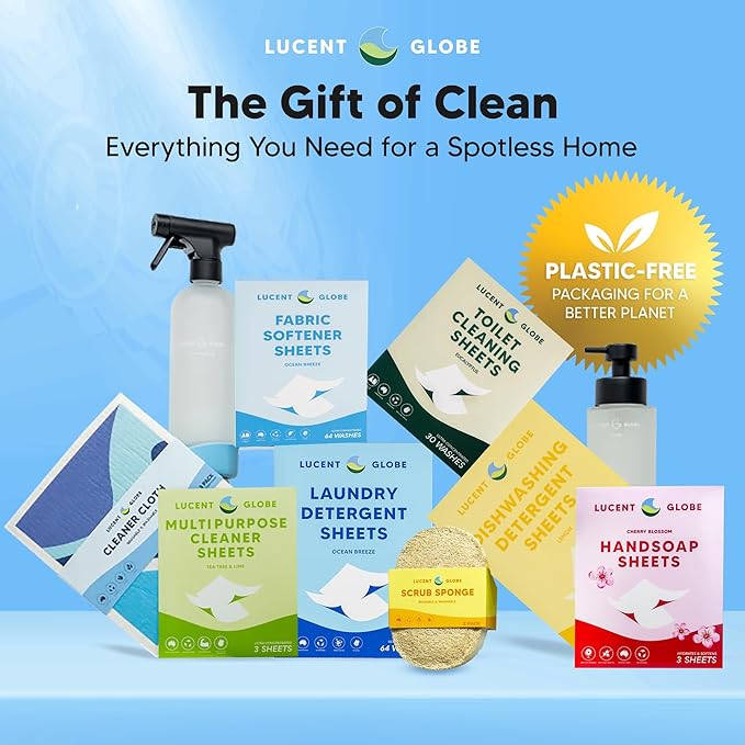 Lucent Globe Laundry Detergent Sheets. Pre-Measured Laundry Sheets. Powerful Stain Removal. Works in All Clothes Washers. (1 Pack - 64 Washes, Fragrance Free)