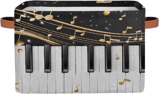 Music Notes Storage Basket for Shelves, Storage Bins with Handles, Collapsible Basket for Organizing, Closet Toy Baskets for Nursery Room, 15x11x9.5 in, Canvas, Musical Piano