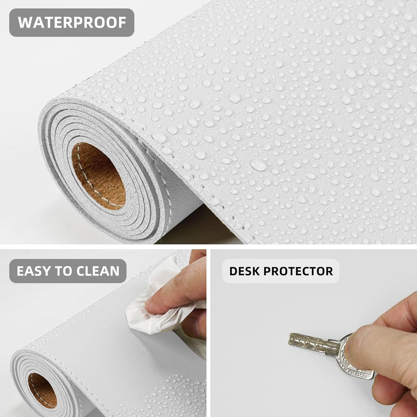 AFIING Dual-Sided Desk Pad, Natural Cork & PU Leather Mouse pad for Office and Home Work, Desk Protector Non-Slip, Waterproof, Easy Clean (Ivory White, 23.6" x 13.7")