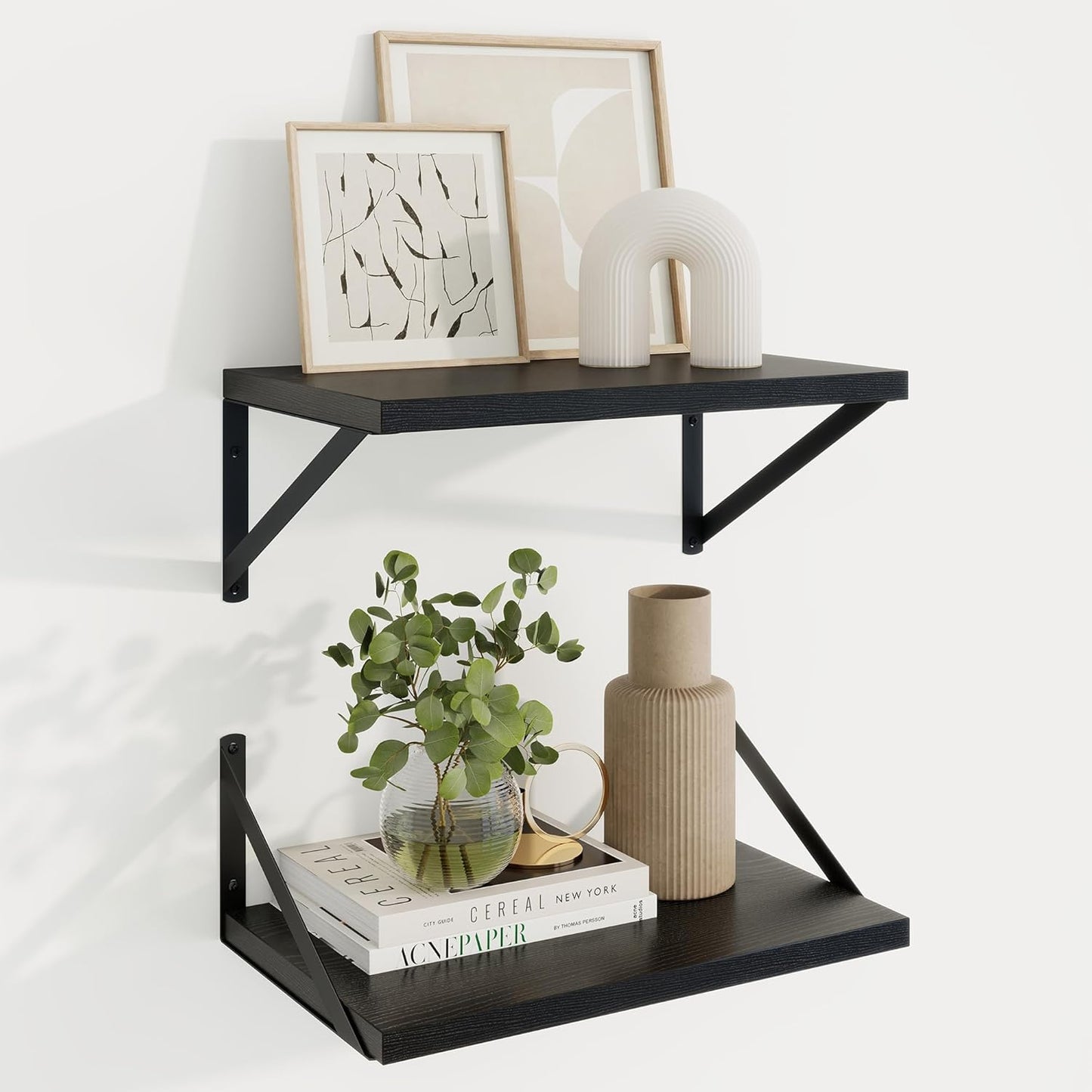 Axeman Black Floating Shelves for Wall - 10 Inch Deep Floating Shelves Set of 2-16 Inch Wide x 10 Inch Deep Black Wall Shelves for Living Room Bathroom Bedroom