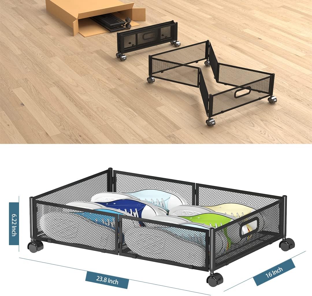 Foldable Bedroom Storage Organization with Handles - Under Bed Storage Containers with Wheels - Bins Drawer for Clothes, Blankets and Shoes