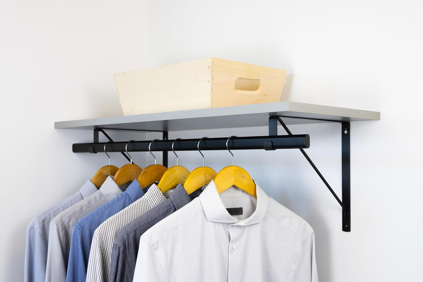 Custom Cut-to-Size Premium Wall-Mounted Shelf with Rod and Bracket Kit. 3/4" Thick Shelves, 14 inches deep. Customize The Length from 16" up to 72".