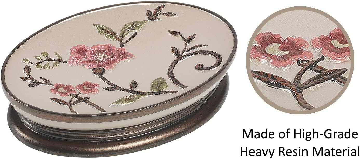 Zahari Home 4pc Larrisa Floral Bathroom Accessories Sets Modern Classic Flower Soap Dispenser, Tumbler, Tooth Brush Holder and Soap Dish Holder Luxury Decor Unique Design Stylish Bathroom Sets