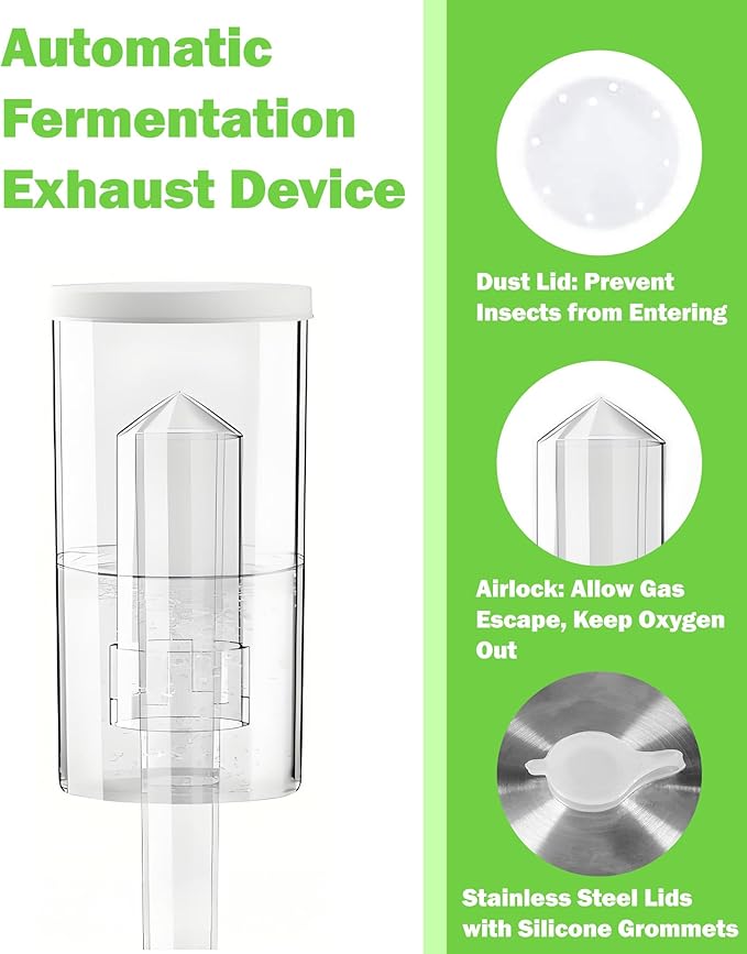 Fermentation Kit for Wide Mouth Mason Jar with 4 Glass Fermentation Weights,4 Fermenting Lids,4 Airlocks,5 Silicone Rings & 5 Silicone Grommet for Sauerkraut and Vegetables (Jar Not Included)