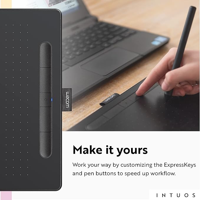 Wacom Intuos Medium Bluetooth Graphics Drawing Tablet, Portable for Teachers, Students and Creators, 4 Customizable ExpressKeys, Compatible with Chromebook Mac OS Android and Windows - Black
