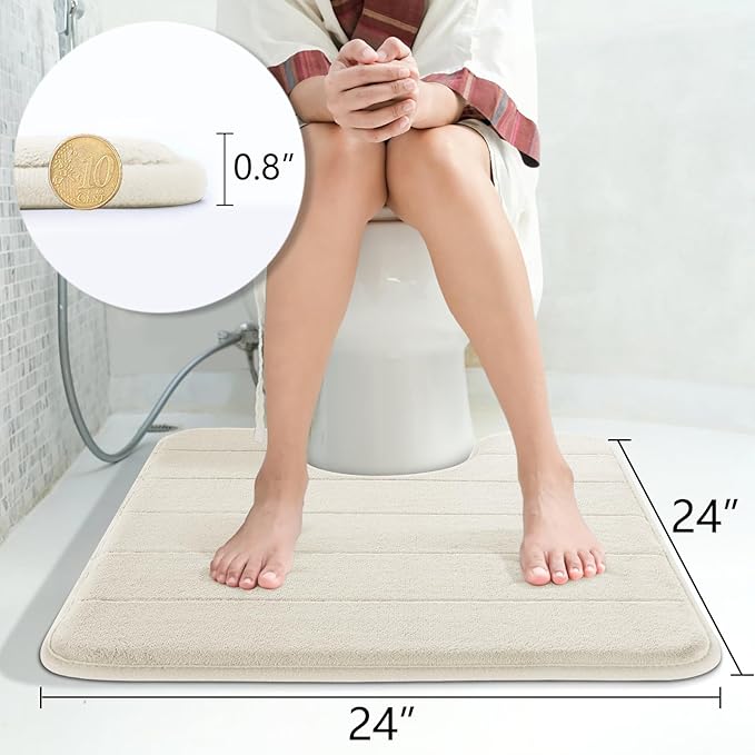 Yimobra Memory Foam Toilet Bath Mat U-Shaped, Soft and Comfortable, Super Water Absorption, Non-Slip, Thick, Machine Wash and Easier to Dry for Bathroom Commode Contour Rug, 24 X 24 Inches, Cream