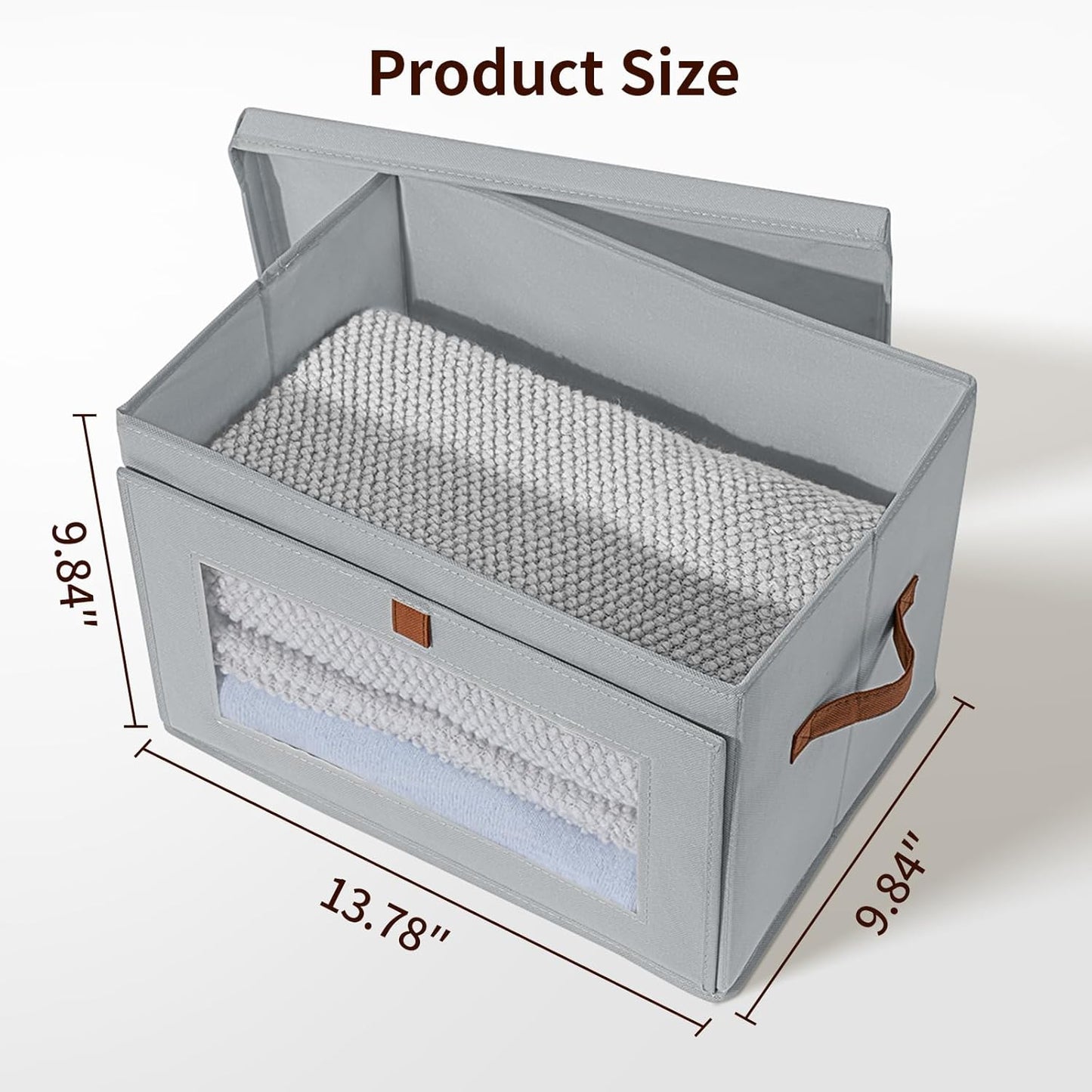 DIMJ Storage Bins with Lids - 5 Pack Large Fabric Closet Organizer with Window & Handles, Collapsible Decorative Storage Boxes for Shelves Under Bed, Books Clothes Blankets Sweaters Organization