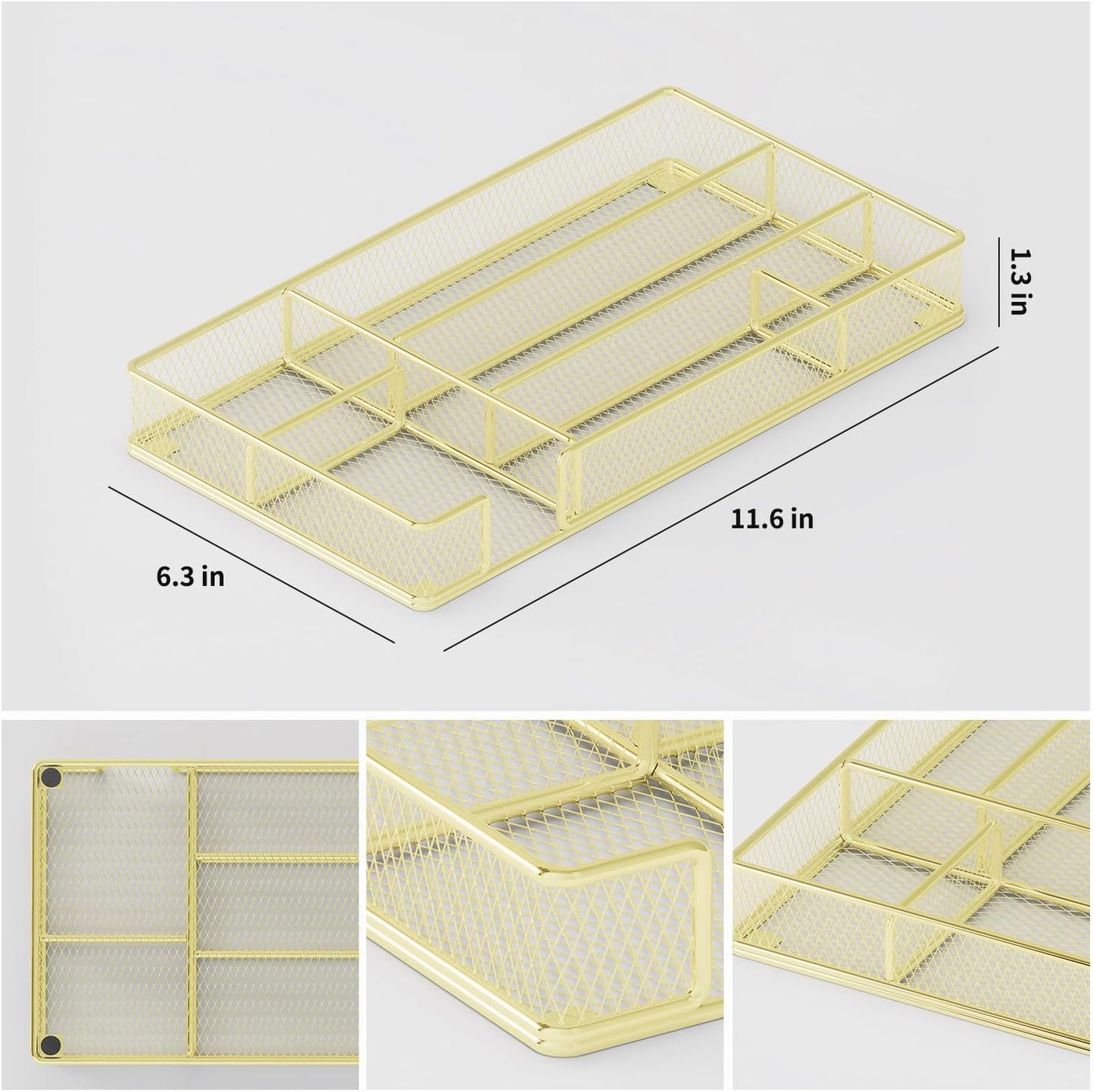 Desk Drawer Organizer Tray, Office Drawer Organizer, Desk Accessories & Workspace Organizers, Suitable for Tools, Pencils, Office Supplies Storage (Gold)