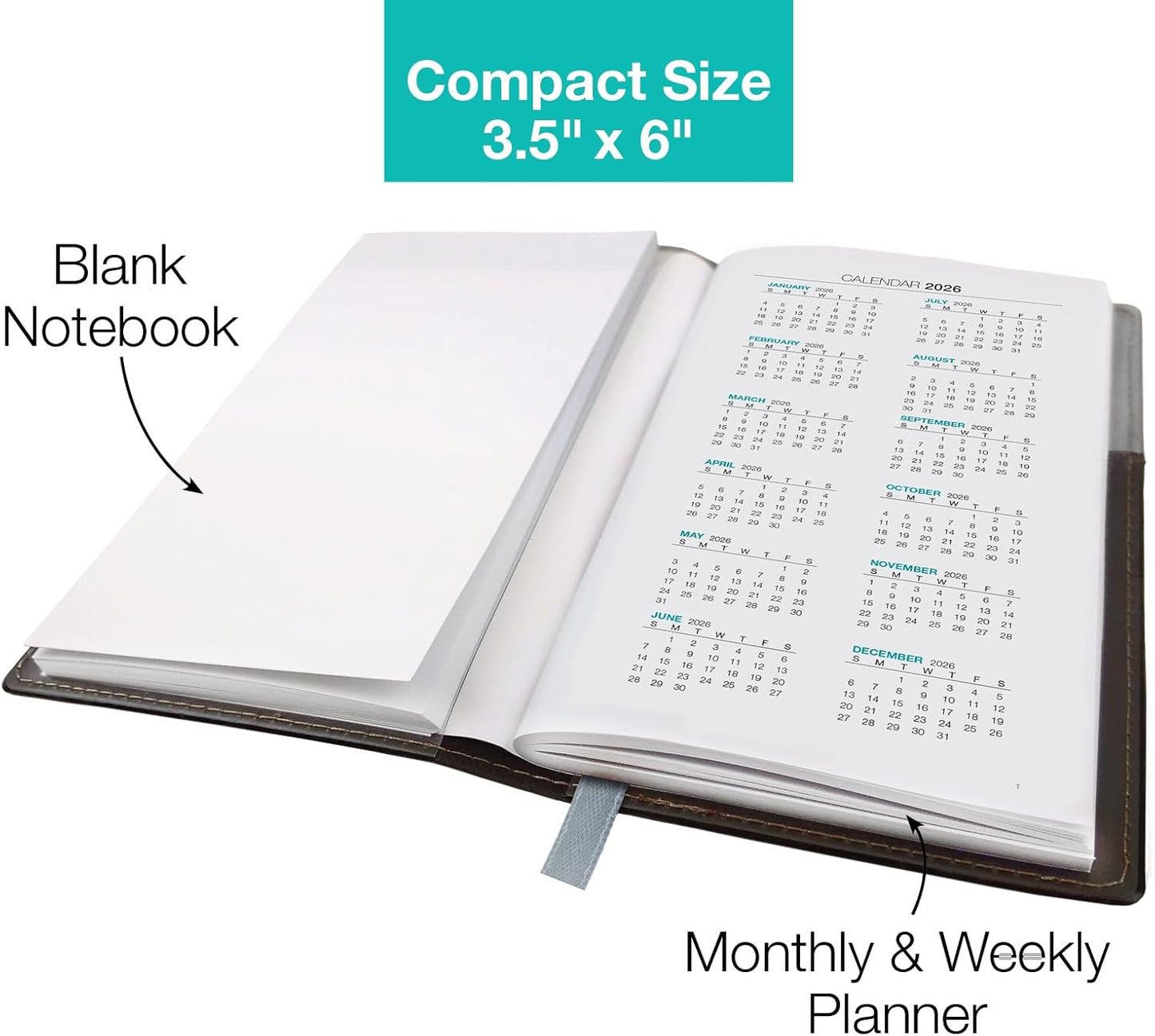 2026 Pocket Planner/Pocket Calendar, 3.5"x6": Includes 14 Months (November 2025 - December 2026) / 2026 Weekly Planner/Weekly Agenda/Monthly Calendar Organizer (Gray/Black)