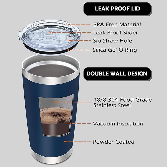 20oz Tumbler Bulk Stainless Steel Tumblers with Lid Vacuum Insulated Double Wall Travel Coffee Mug Powder Coated Tumbler Cup for Hot and Cold Drinks(Navy Blue, 12 pack)