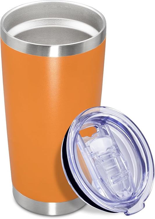20 oz Tumbler Coffee Travel Tumblers Bulk with Lid Stainless Steel Double Wall Vacuum Insulated Mug Powder Coated Cups fit Car Cupholder for Hot and Cold - Orange, 1Pack