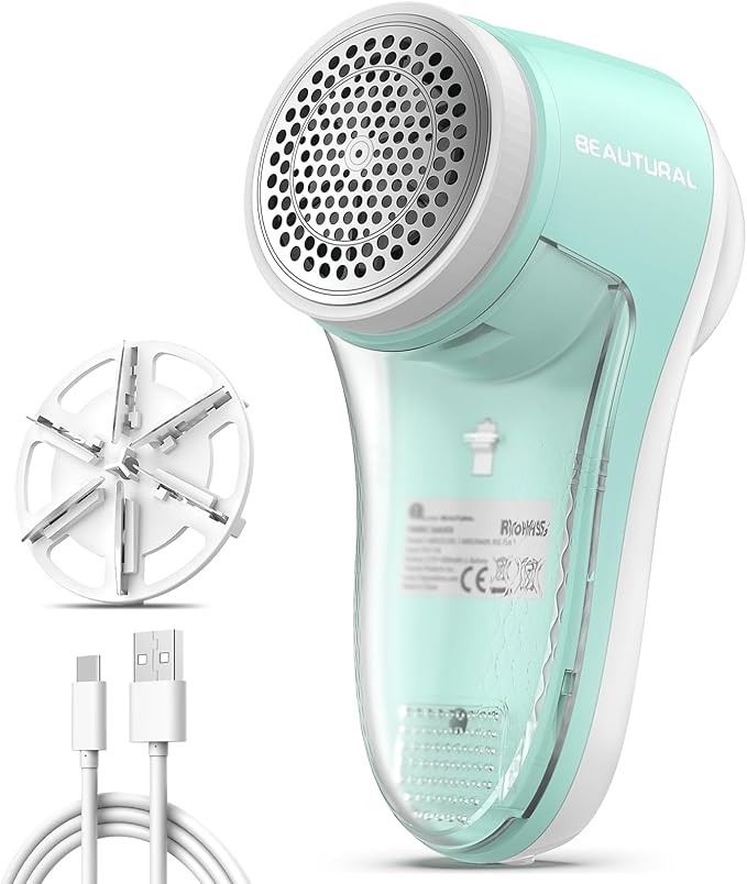 BEAUTURAL Fabric Shaver, Rechargeable Lint Remover for Clothes, Electric Lint Shaver with 6-Leaf Blades, Sweater Shavers to Fuzz, Lint Balls, Pillings, Bobbles for Clothes and Furniture