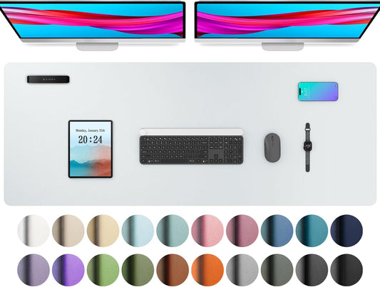 Aothia Leather Desk Pad Protector, Office Desk Mat, Large Mouse Pad, Non-Slip PU Leather Desk Blotter, Laptop Desk Pad, Waterproof Desk Writing Pad for Office and Home (48"x17", Barely Grey)