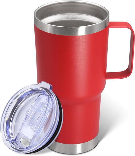 20 oz Tumbler with Handle and Lid, Stainless Steel Tumbler Insulated Travel Coffee Mug, Spill Proof Double Wall Vacuum Tumbler Cup Keep Drink Hot & Cold, Red, 1 Pack