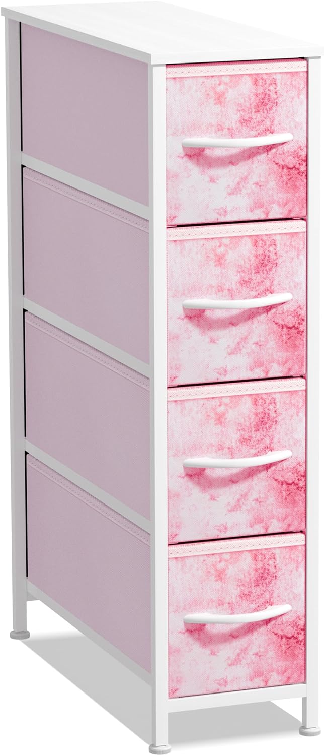 Sorbus Kids Narrow Dresser with 4 Drawers - Vertical Slim Storage Chest of Drawers with Steel Frame, Wood Top & Easy Pull Fabric Bins for Small Spaces, Closets, Bedroom, Bathroom & Laundry