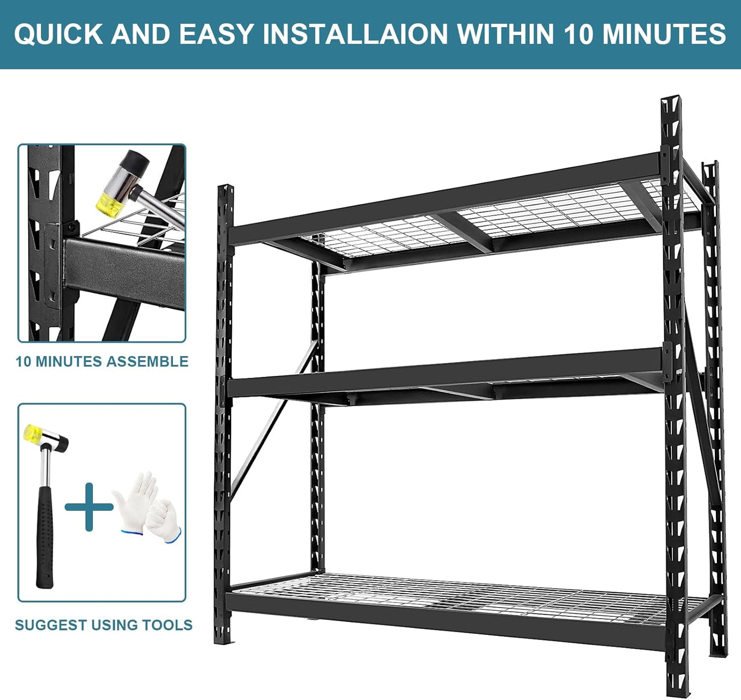 Garage Storage Shelves - Heavy Duty 72”H x 77”W x 24”D Adjustable 3-Tier Metal Shelving Rack, 6000LBS Capacity - Ideal Garage Shelving for Storage Solutions