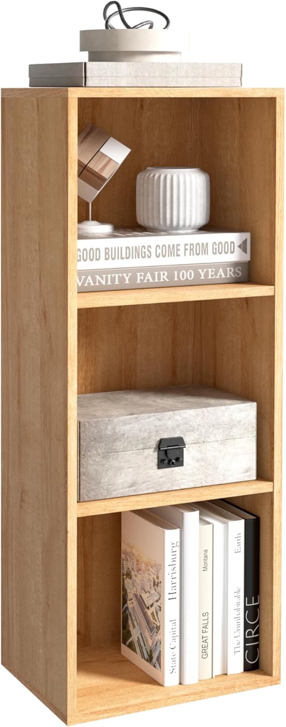 Wooden 3 Cube Storage Organizer, 3 Tier Storage Cubes Storage Display Cubby, Versatile Cubes Shelf and Cubby Organizer for Any Space (Oak, 3 Cube-W(11.8inch)