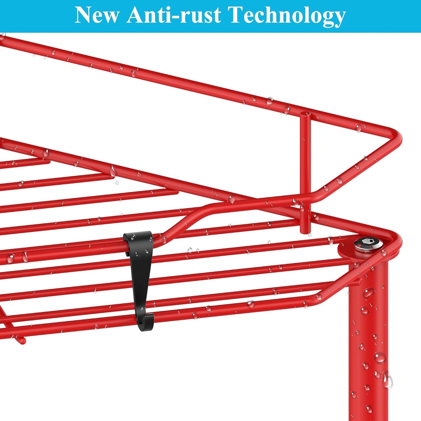 4 Tier Floor Standing Corner Shower Caddy Organizer Shelf with Hooks, Bathroom Shelves Stand Rack, Red