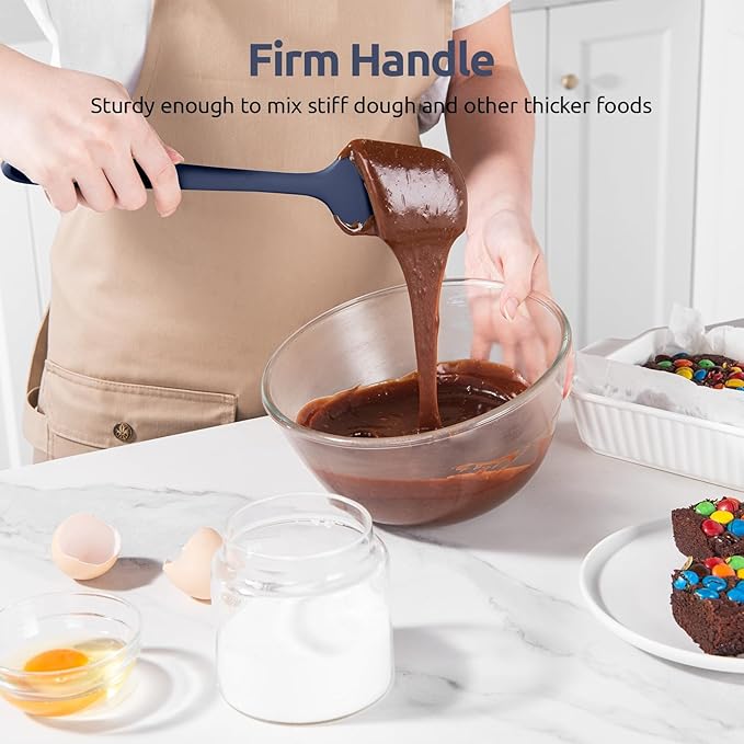 U-Taste 600ºF Heat Resistant Silicone Spatulas: Flexible Food-Grade Silicon Baking Scraper, Kitchen Cooking Mixing Utensils with Upgraded Sturdy Handle Tip for Nonstick Cookware (4-Pc., Midnight Blue)