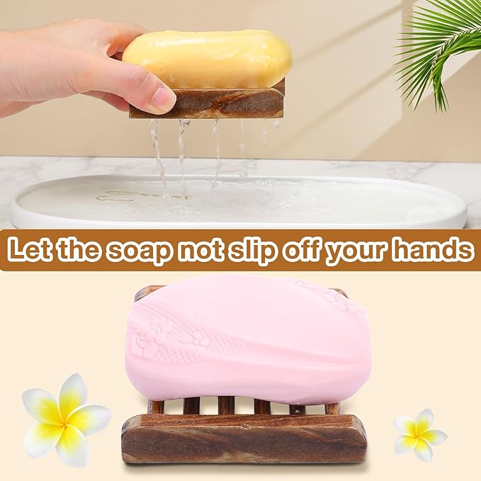 Amyhill 100 Pcs Bamboo Wood Soap Dish Bulk Bathroom Wooden Soap Holder Savers Self Draining Dishes Handcraft Tray, 3.3 x 3.3 x 0.67 Inch (Charcoal Color)