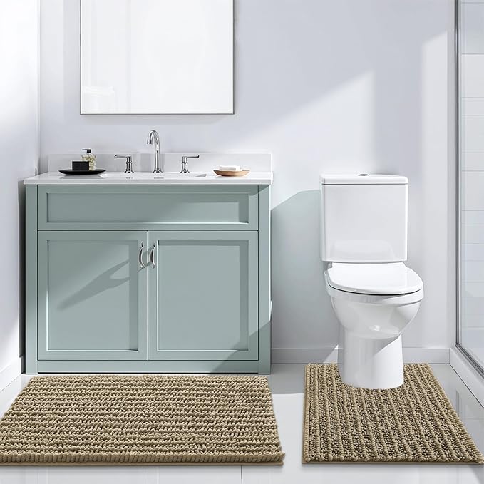 Arotive Luxury Round Chenille Bathroom Rug Mat, Extra Soft Thick Absorbent Shaggy Bath Rugs, Non-Slip Machine Wash Dry Plush Bath Mats for Bathroom, Shower and Tub, 24x24, Camel