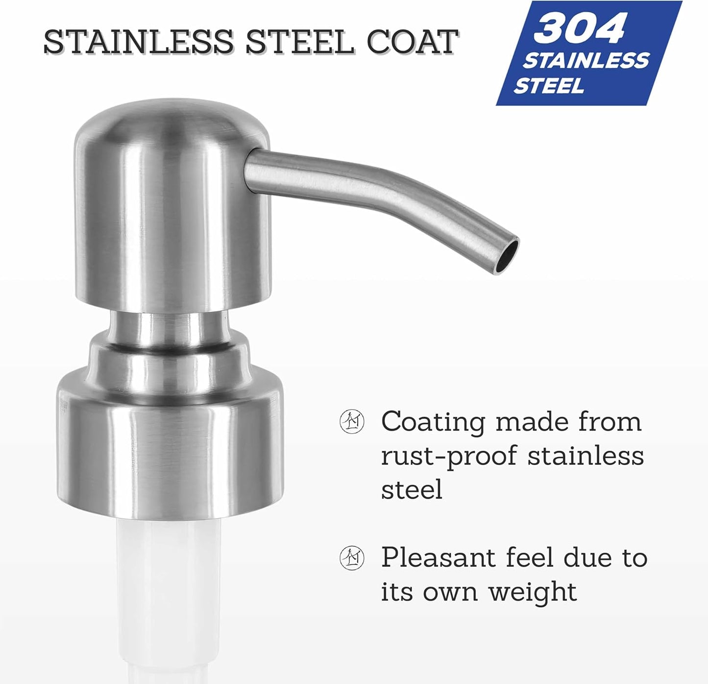 ALTGLAS Twin Pack - 2X Stainless Steel Soap Pump 'Zagreb' as Replacement for Liquid Hand Soap Dispensers (Silver Brushed) - Fits e.g. Jack Bottle