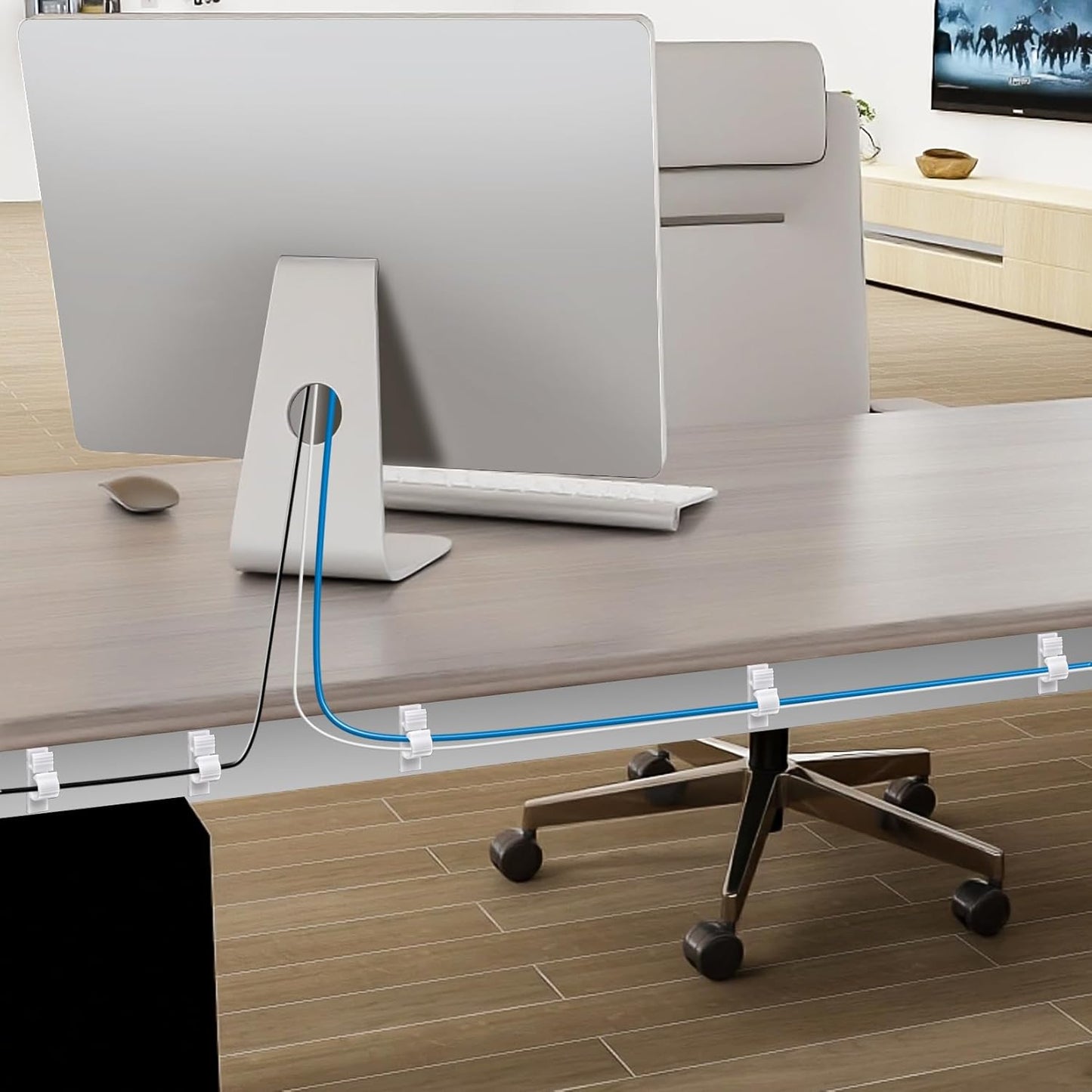 XHF 100pcs Adhesive Cable Wire Clips White, Outdoor Cable Management Wire Organizer Cord Holder for Under Desk, Car, Wall, TV PC Ethernet Cable