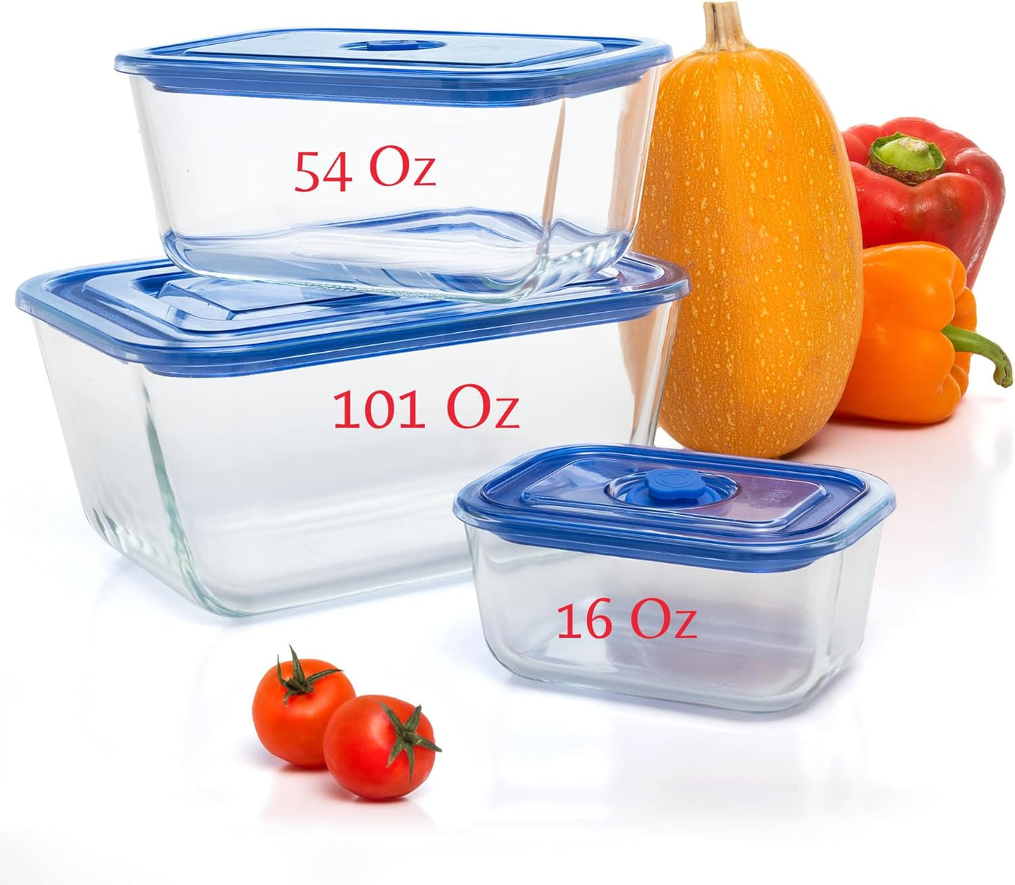 Moss & Stone Extra Large Glass Storage Containers With Lids Set of 3, 101 Oz/ 54 Oz/ 16 Oz, Deep Rectangular Glass Food Container with Lid, Leak Proof, Microwave, Dishwasher & Oven Safe