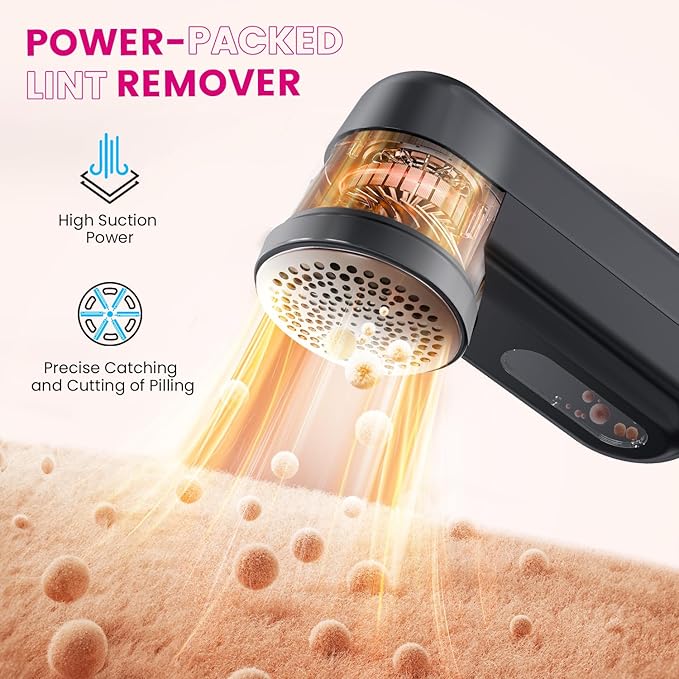 Fabric Shaver, Ziitty Lint Remover for Clothes, Type-C Rechargeable Lint Shaver with LCD Display & 6-Blade, Sweater Shavers to Remove Pilling，Fuzz Remover Fabric Shaver for Clothing and Furniture