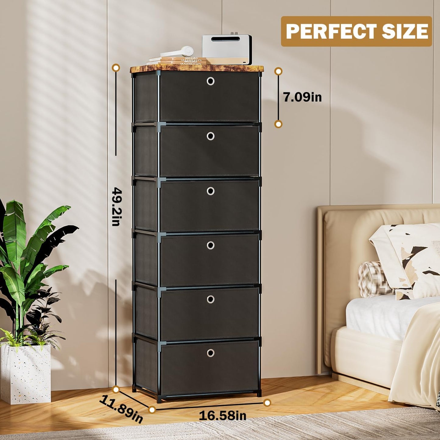 Fabric Storage Drawers and Chest of Drawers, Beautiful Small Dresser with Drawers, Sturdy 6 Drawer Dresser for Closet Dorm,Drawer Unit for Toys,Yarns