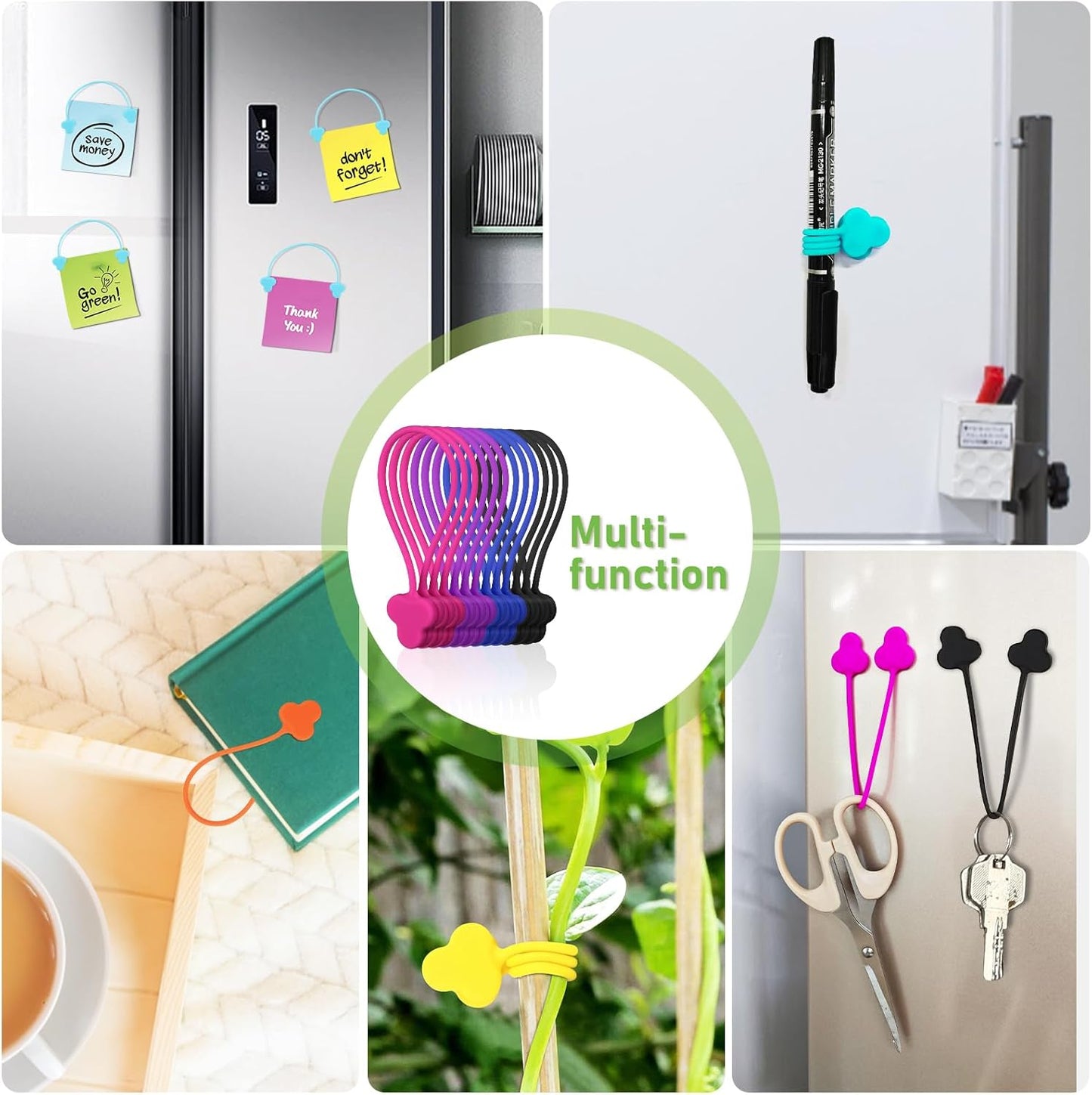 Reusable Magnetic Cable Organizer Twist Ties,24Pcs Cord Management Organizer Travel For Bundling And Organizing Cables Bookmark Fridge Magnet Silicone Cord Winder Magnetic Cable Clips 8 Color