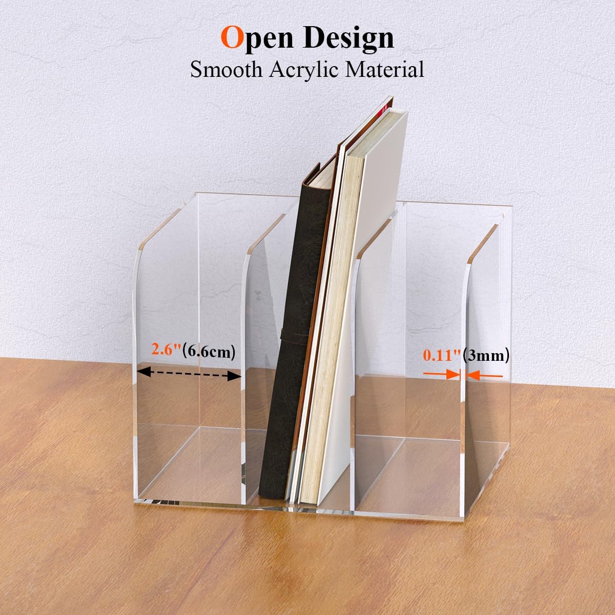 Acrylic Magazine Holder with 3 Vertical Compartments, Clear Desk Mail Organizer Magazine File Rack, Book Holder Paper Folder Binder Holders Office Organization for Desk Accessories