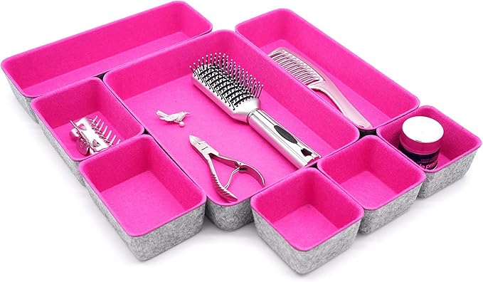 Welaxy desk drawer organizers tray for office suppliers entryway catchall key holder makeup crafts pens decluttering 8-piece fall gift (‎hot pink)