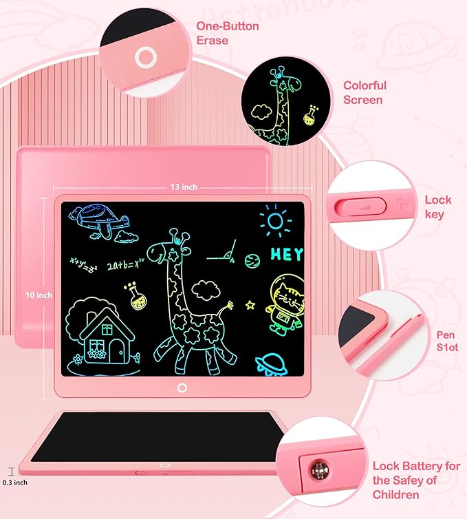 LCD Writing Tablet Doodle Board, 16inch Colorful Drawing Tablet Writing Pad, Kids Travel Essentials, Toddler Toys for 3 4 5 6 7 8 Year Old Girls Boys- Christmas and Birthday Gifts