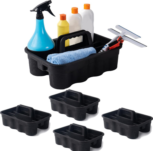 Matthew 5 Pack Large Plastic Tote Tool & Deluxe Supply Cleaning Caddy with Handle Portable Shower Basket Storage Caddy for Cleaning Products,Take-Out Drink,Bathrooms - Black