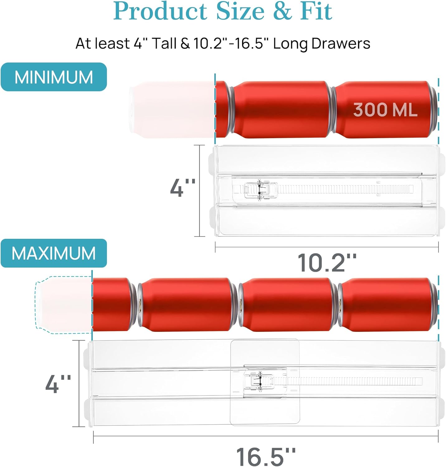 Vtopmart 12 Pack Drawer Dividers for Clothes, 4" High 10.2"-16.5" Adjustable Expandable Dresser Drawer Organizer, Clear Plastic Separators for Dresser, Baby Clothing, Underwear, Cosmetic, Toiletries
