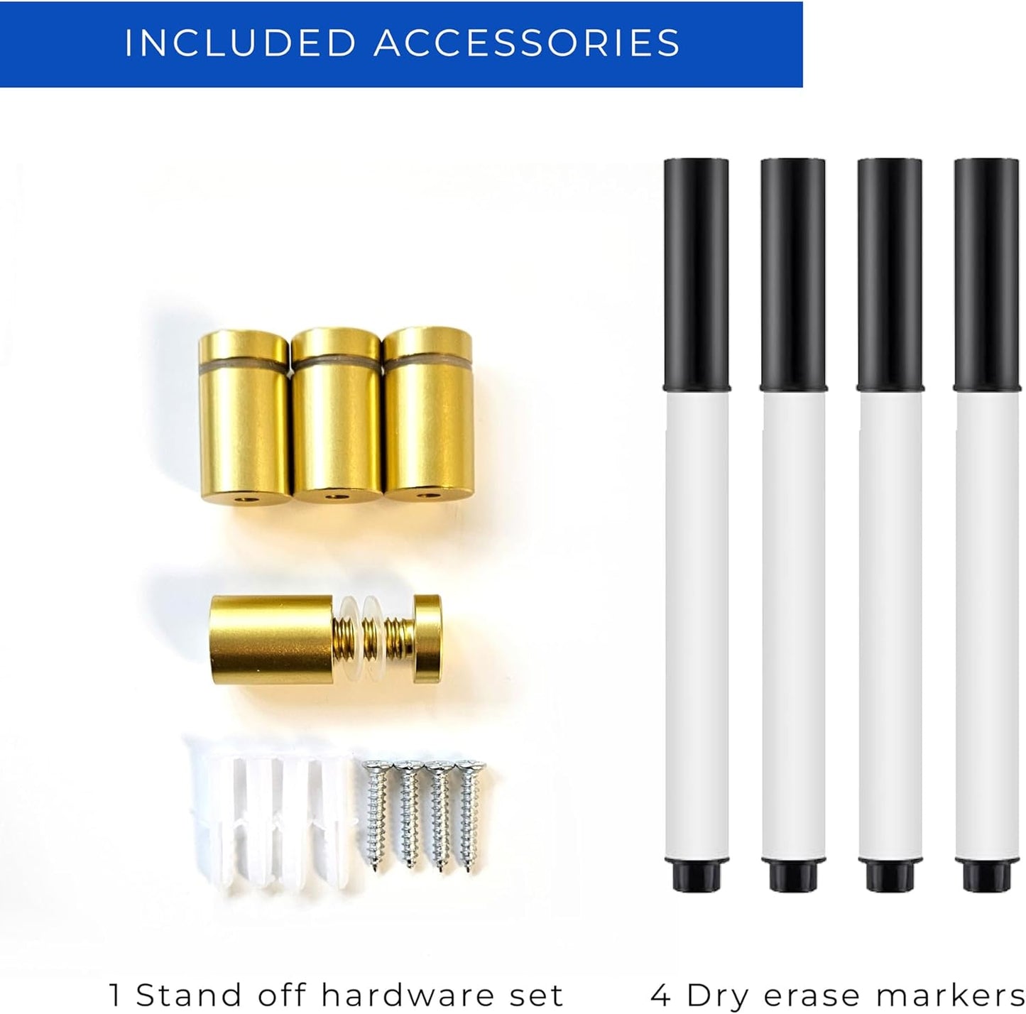 21x28 Dry Erase Board for Wall - with .25 Clear Acrylic and Gold Stand Off Finish - Perfect Whiteboard for Office, Home, Classroom - Durable and Stylish .25 Clear Acrylic Dry Erase Board