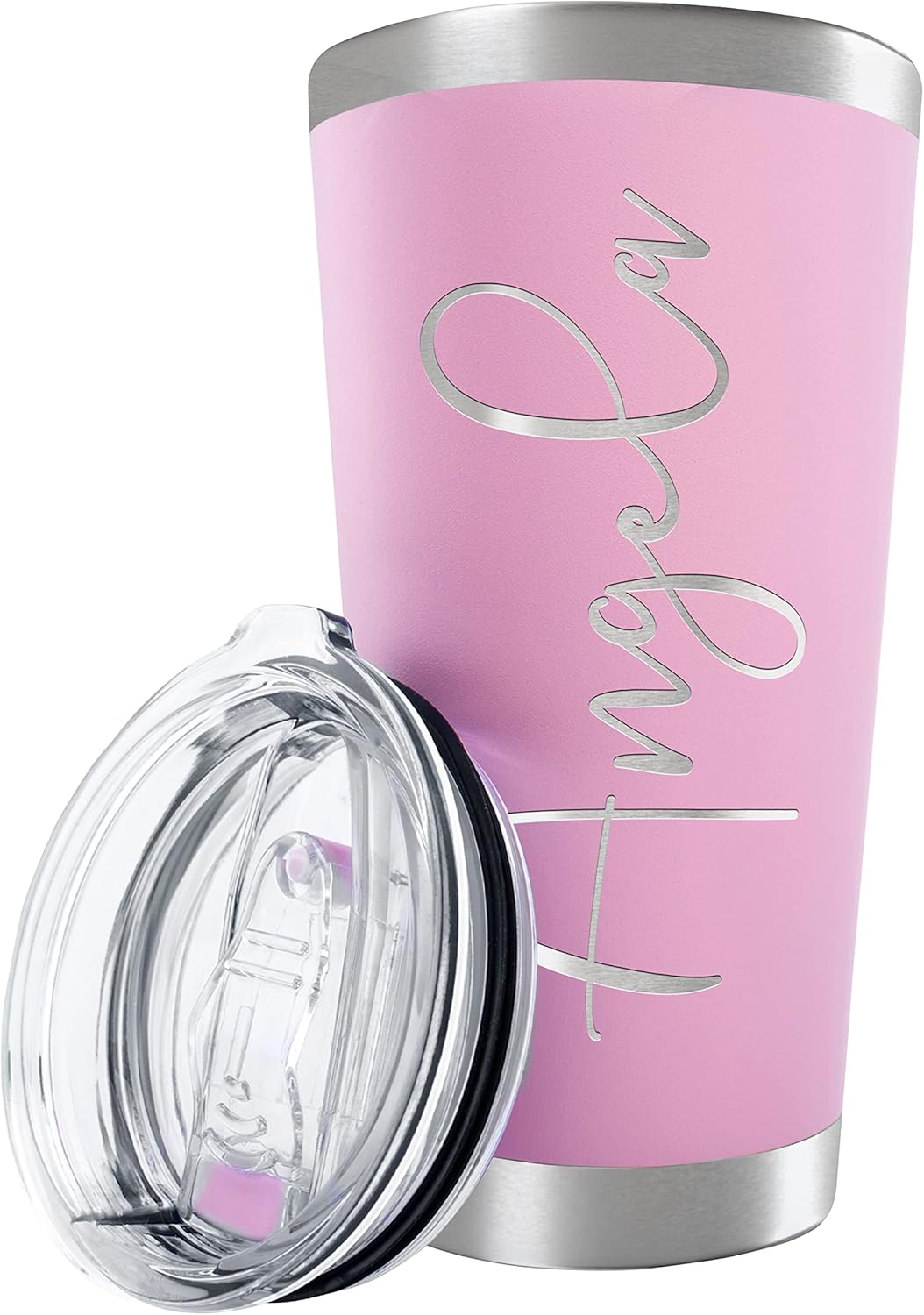 Personalized Tumbler with Engraved Name - 12 Designs, 20 Oz Coffee Tumbler with Slider Lid, Soft Pink, Double Wall Insulated - Custom Gifts for Women