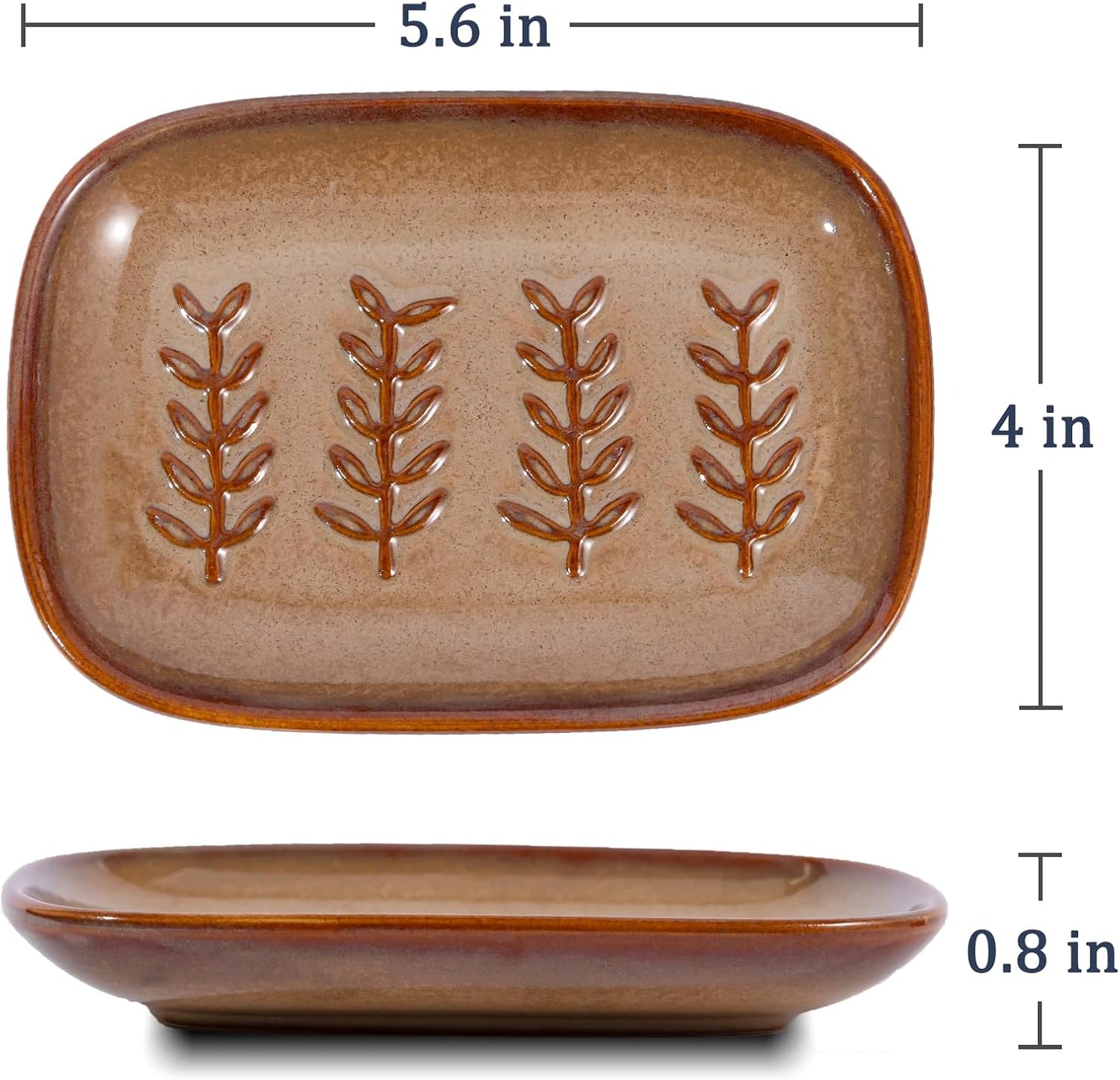 Aesthetic Ceramic Soap Dish for Shower, Soap Holder with Raised Relief, Shower Soap Dish for Shampoo Bar Or Sponge, Soap Saver for Bathroom, Kitchen, Sink, Decorative Soap Tray (Brown)