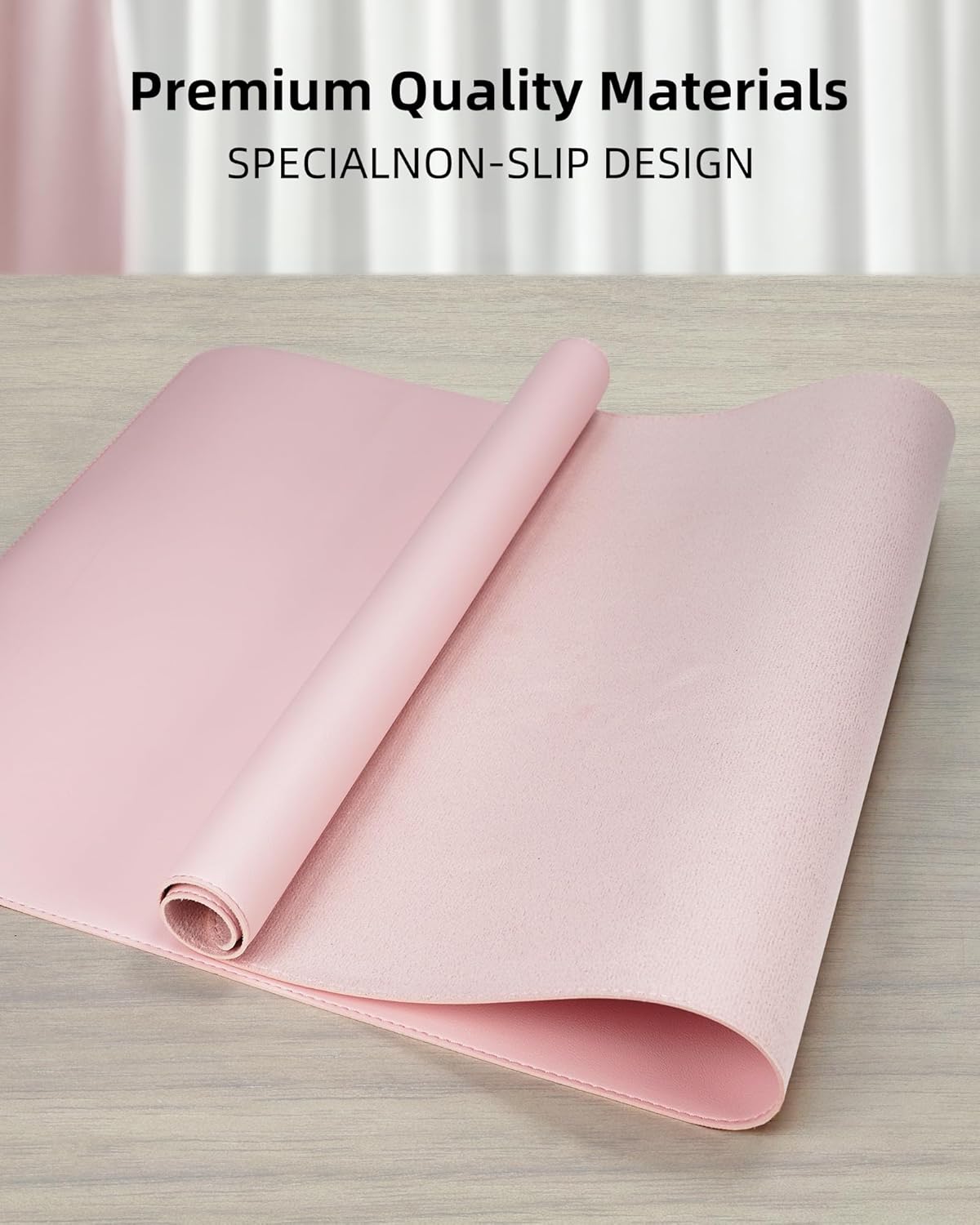 PU Leather Desk Mat Protector - 55"x17" Large Non-Slip Office Desk Pad, Waterproof Keyboard & Mouse Pad, Premium Workstation Cover for Home & Office (Light Pink)