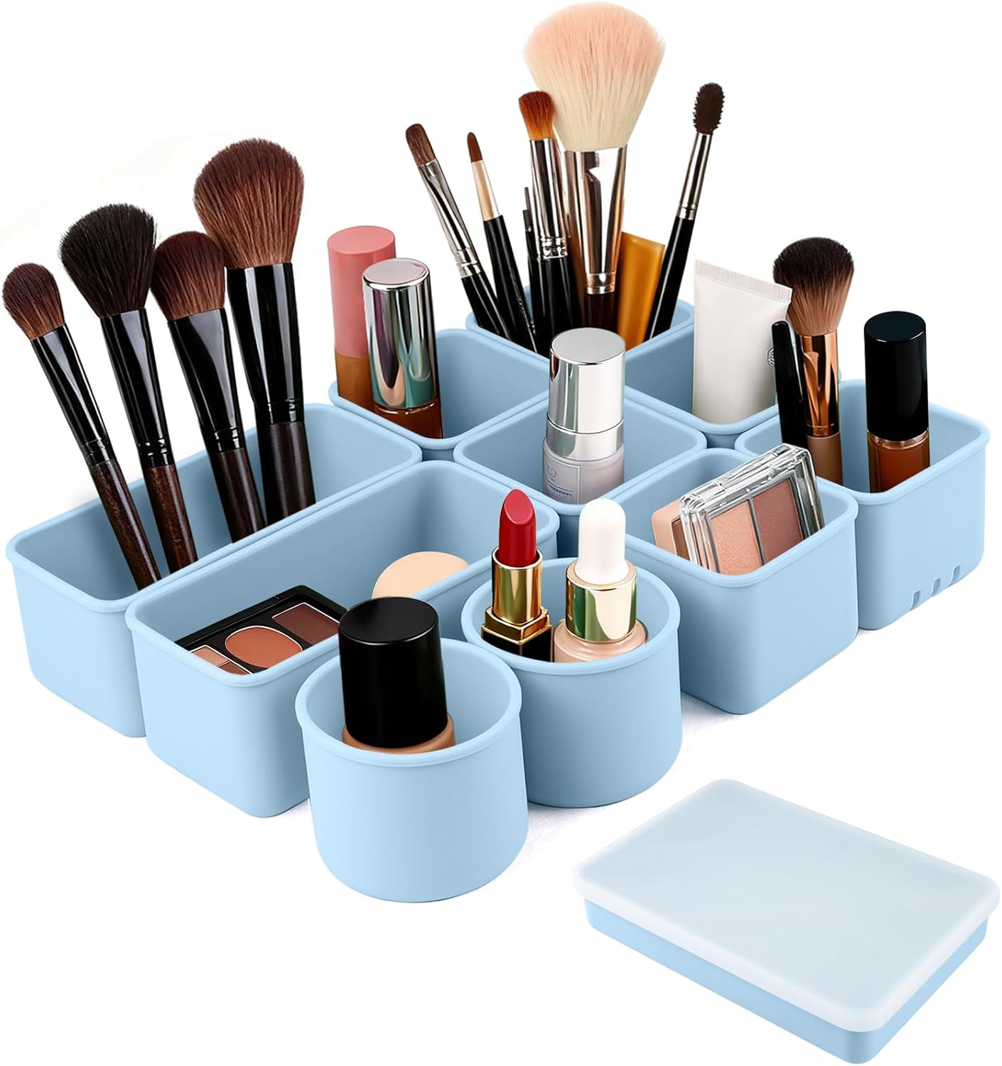 10 PCs Silicone Drawer Organizer Set, Desk and Vanity Makeup Organizer, Versatile Dresser Drawer Organizers for Makeup, DIY Storage, Home Organization, Bedroom, Office