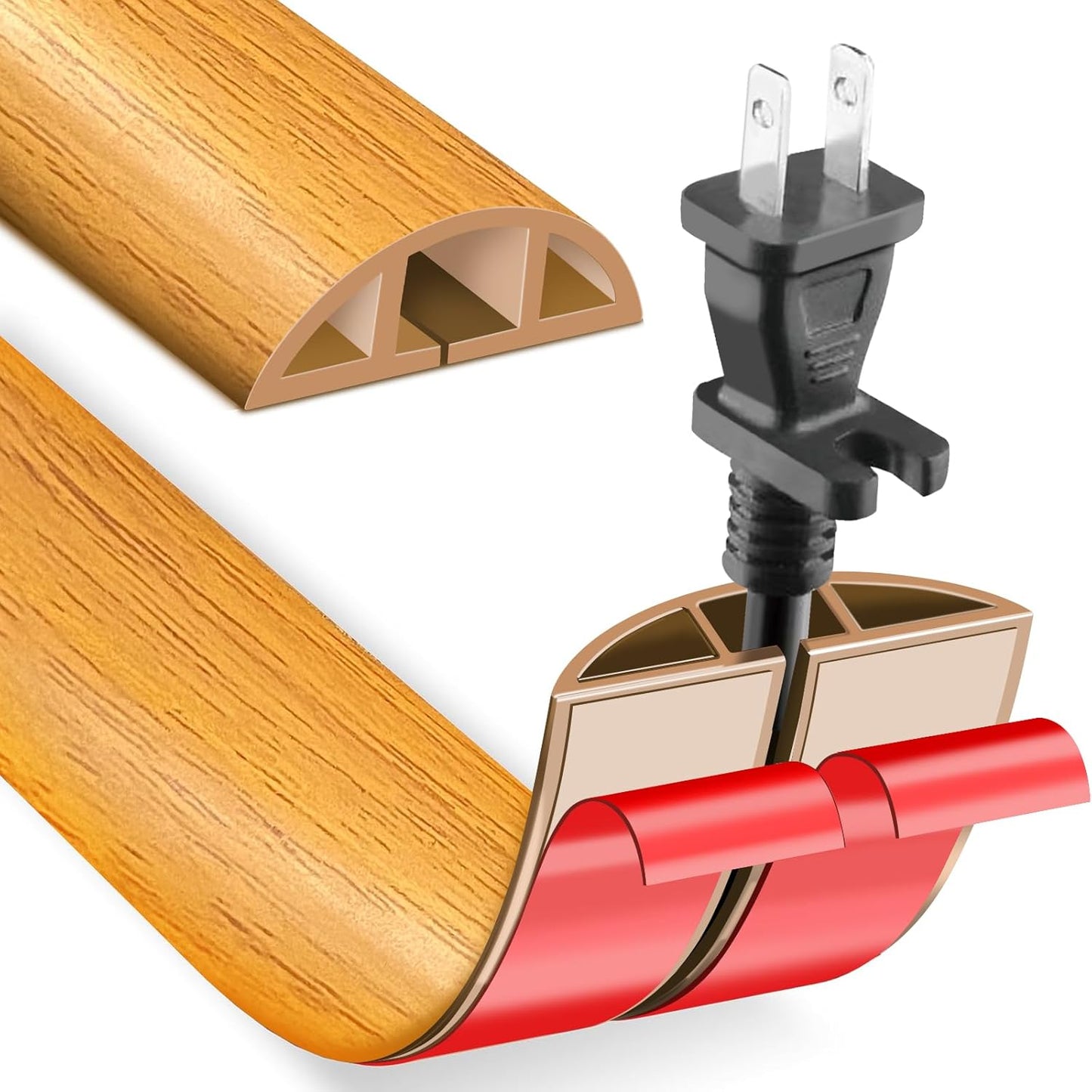 Floor Cord Cover Cable Cavity Self Adhesive Hider - Electric Cord Covers for Living Rooms, Offices - Cable Cover Protector (Wood Brown, 1.18" x 3.3')