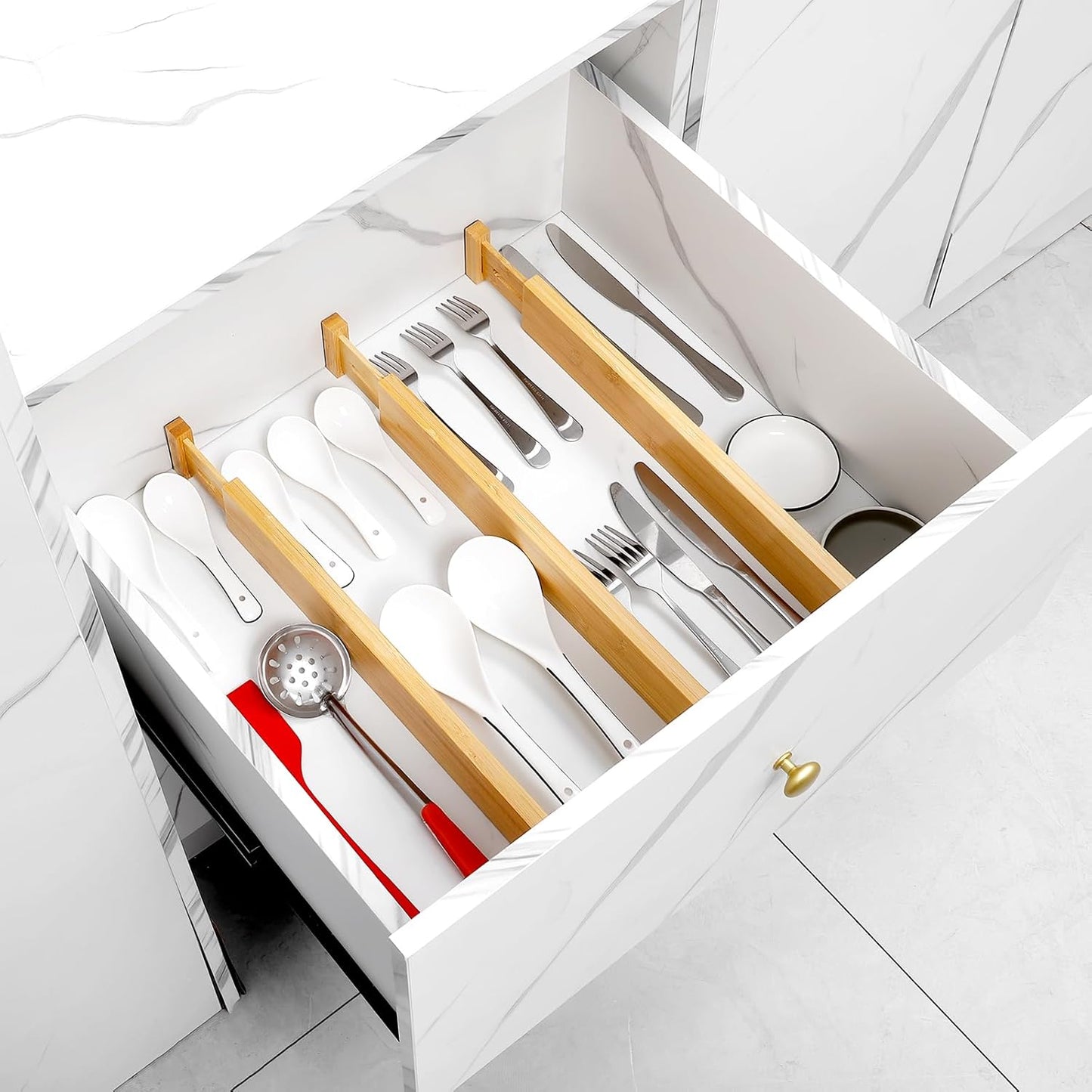 Bamboo Drawer Dividers 4 Pack, 16.4"-21.5" Expandable Drawer Organizer Separators for Kitchen, Bedroom, Dresser and office