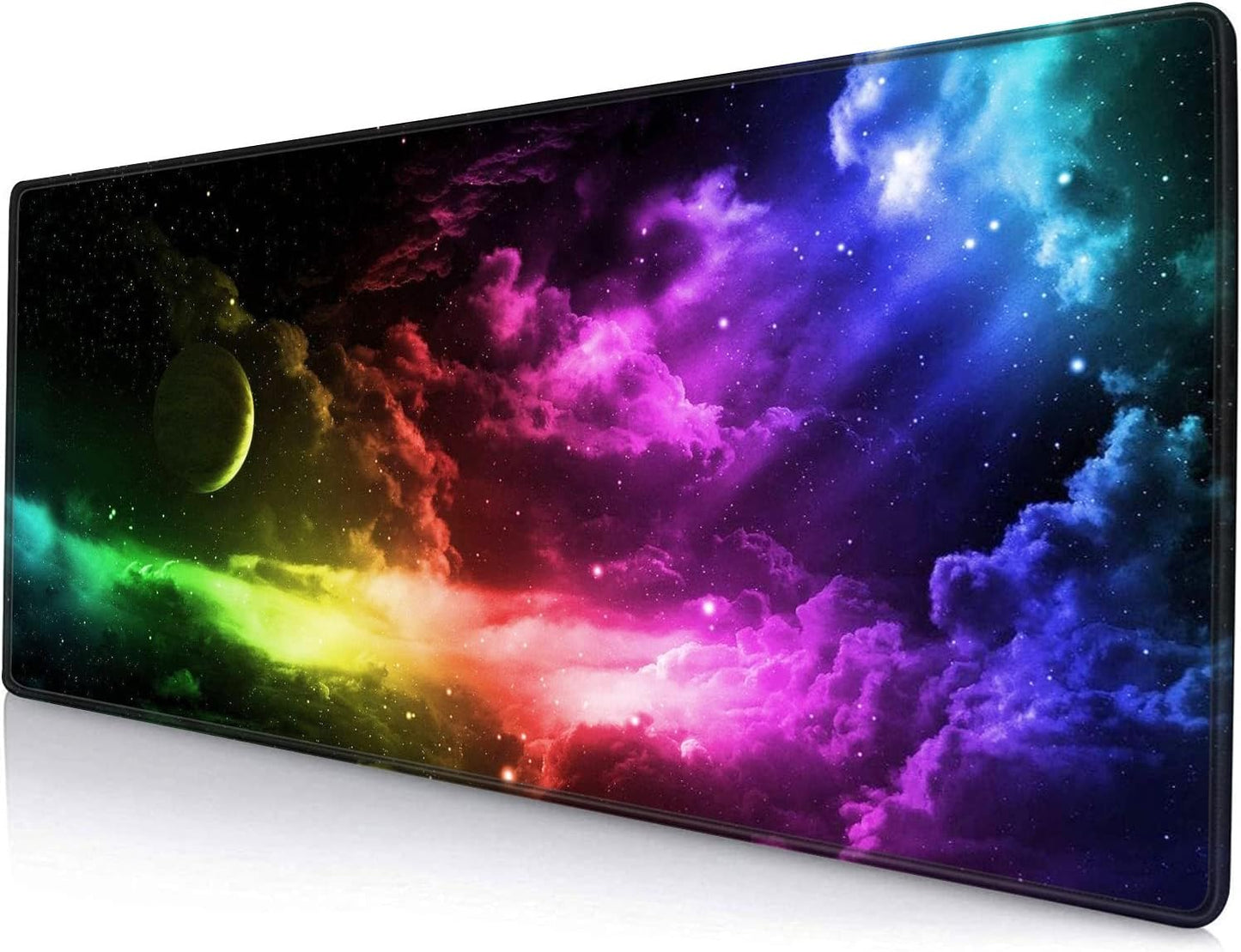 Mouse Pad Gaming, Large Mouse Pads for Desk, Keyboard Mouse Mat Desk Pad, Non-Slip Rubber Base with Stitched Edges Mousepad, 31.5x11.8in Colorful Galaxy