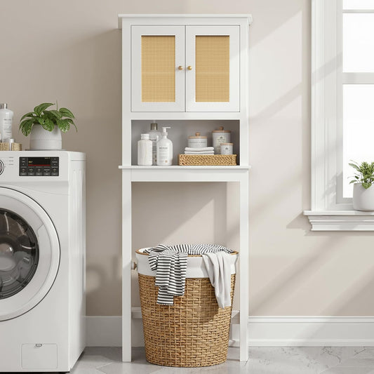 Over The Toilet Storage Cabinet, Behind Toilet Bathroom Organizer with Adjustable Shelves, Above Toilet Organizers with Barn Door, Space Saver for Restroom, Bathroom, Laundry