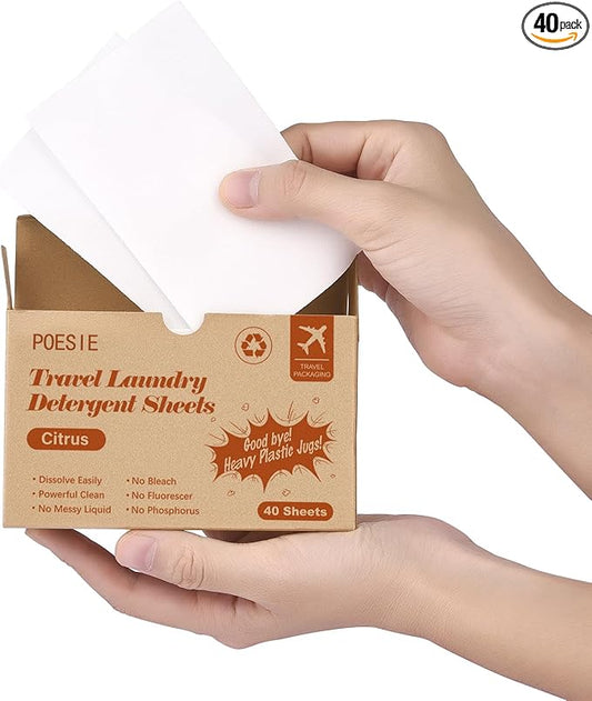 Poesie Citrus Travel Laundry Detergent Sheets 40 Sheet Plastic Free No Waste Laundry Soap Sheet for Travel Dorm Home