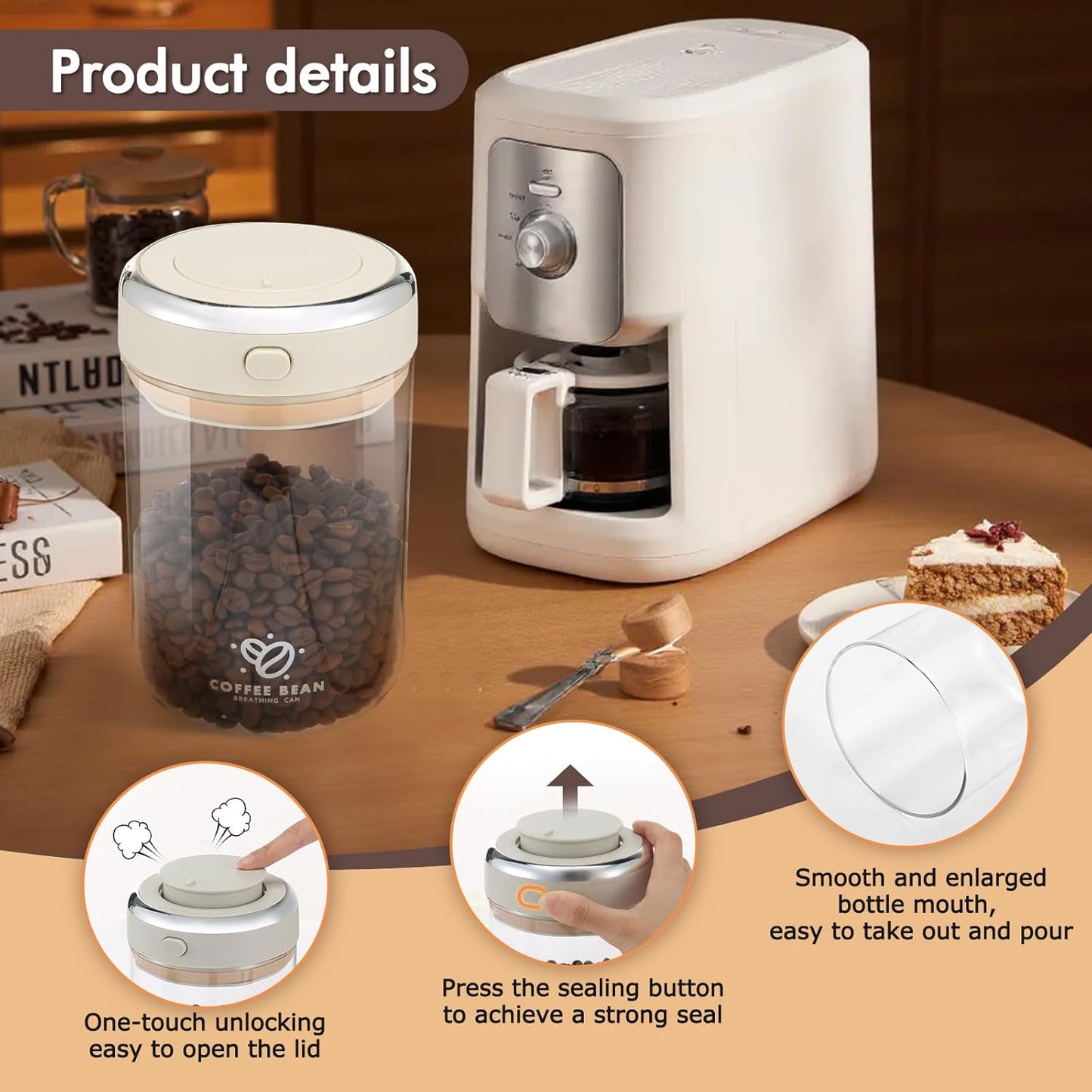 2 Pack 37oz Coffee Bean Storage Container with Scoop Glass Airtight Coffee Canister with One-Way Valve Airtight Lid Date Tracker Storage Container for Grounds Beans Tea Cereal Sugar Flour Cookies