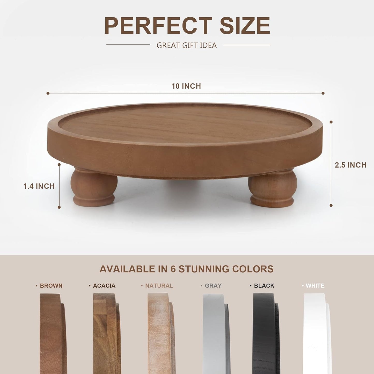 EOSAHR Farmhouse Wood Risers for Bathroom Decor - Decorative Pedestal Tray for Your Kitchen and Home - Rustic Round Waterproof Display Stand Organize for Your Soap, Plants, Jewelry, Perfume(Brown)