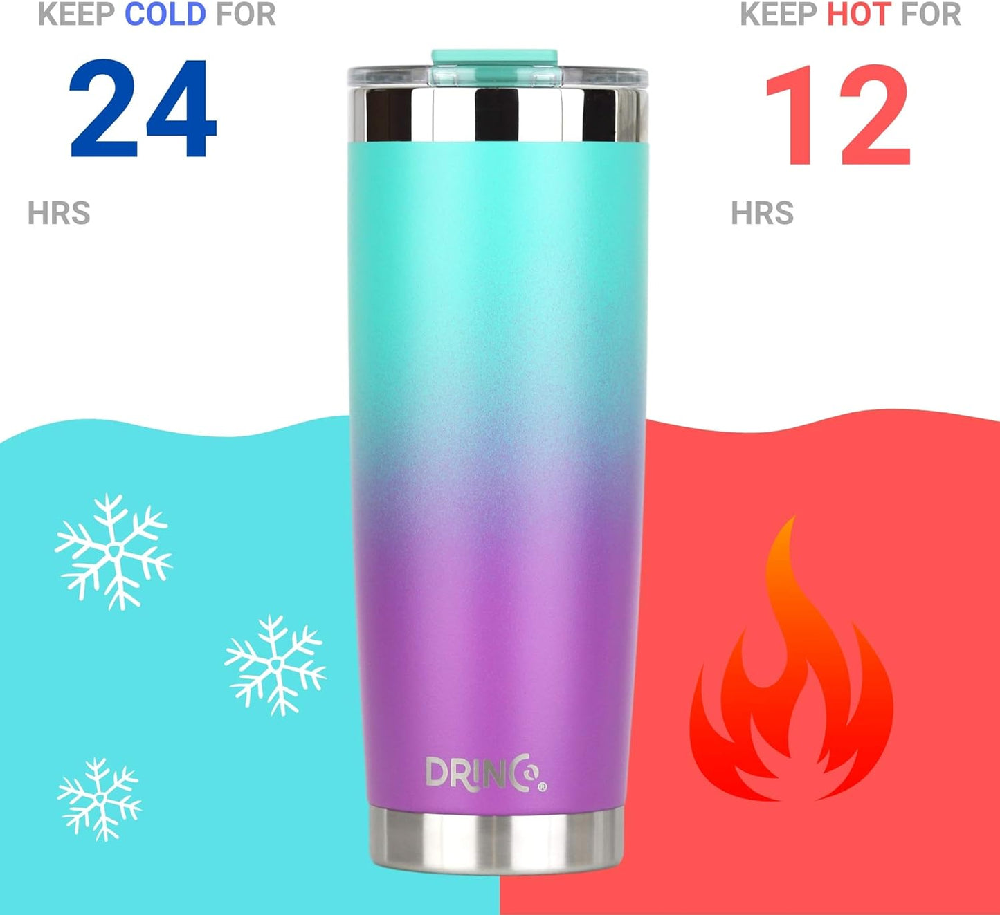 Drinco - 20 oz Stainless Steel Tumbler | Double Walled Vacuum Insulated Mug With Lid, 2 Straws, For Hot & Cold Drinks (20oz Ombre Fuschia Teal, 20oz)